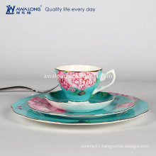 blue grounding floral design crockery fine bone china flat plate ceramic cake plate, ceramic christmas tableware